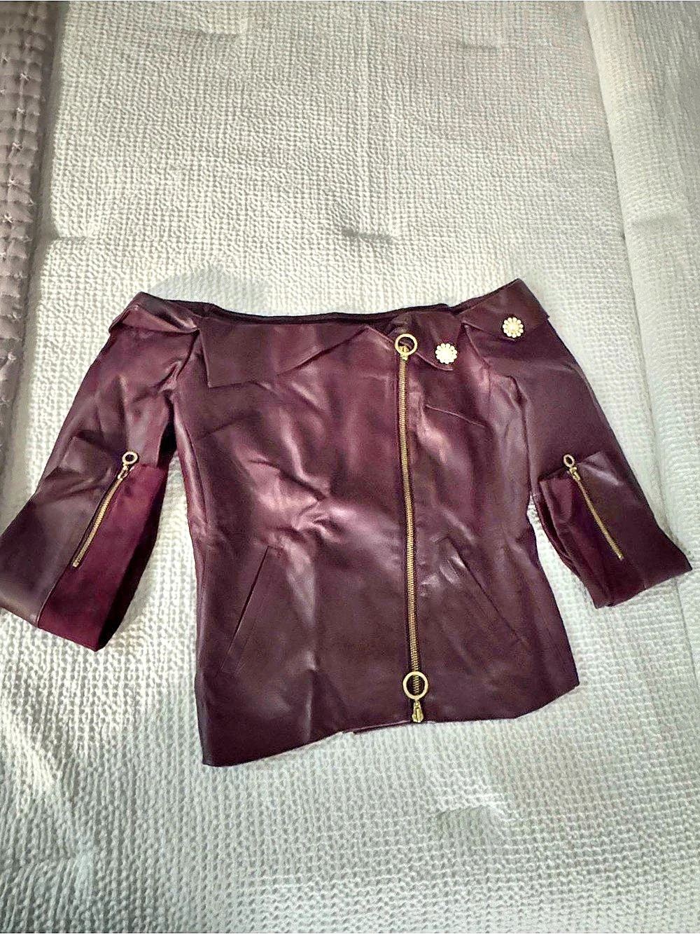 Venus Faux Leather Off-Shoulder Jacket Size Small